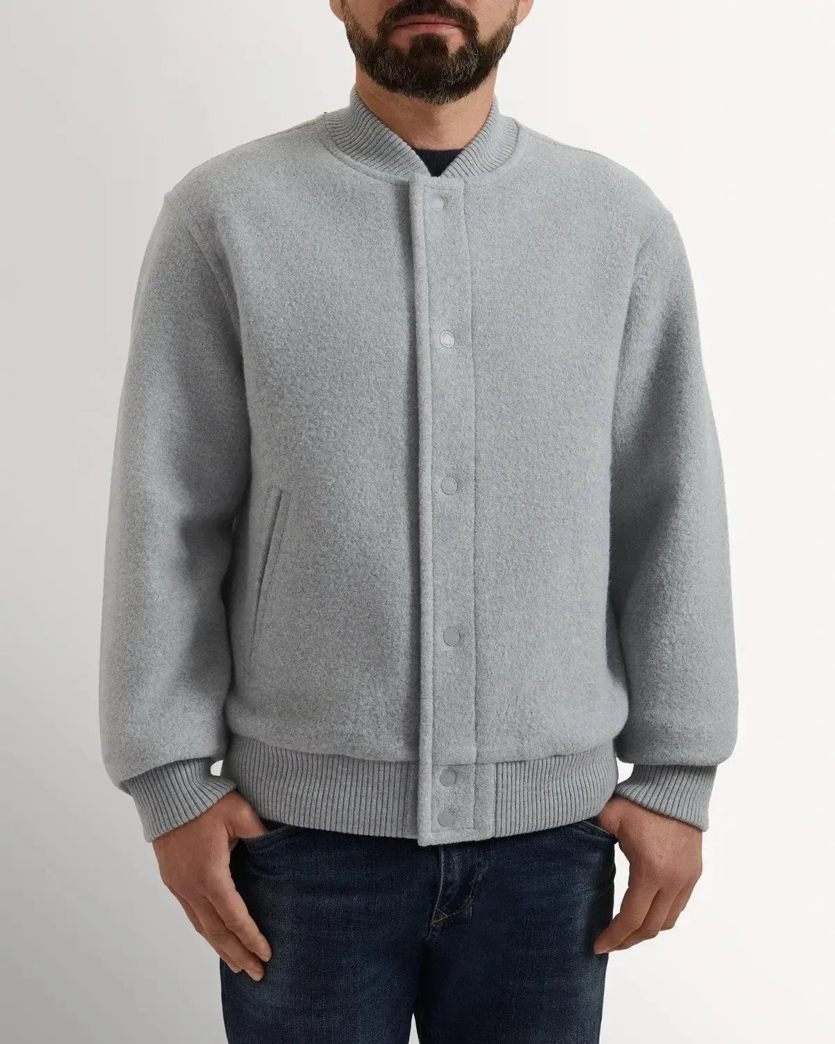 Richard James Wool College Bomber Grey | Preamato Luxury