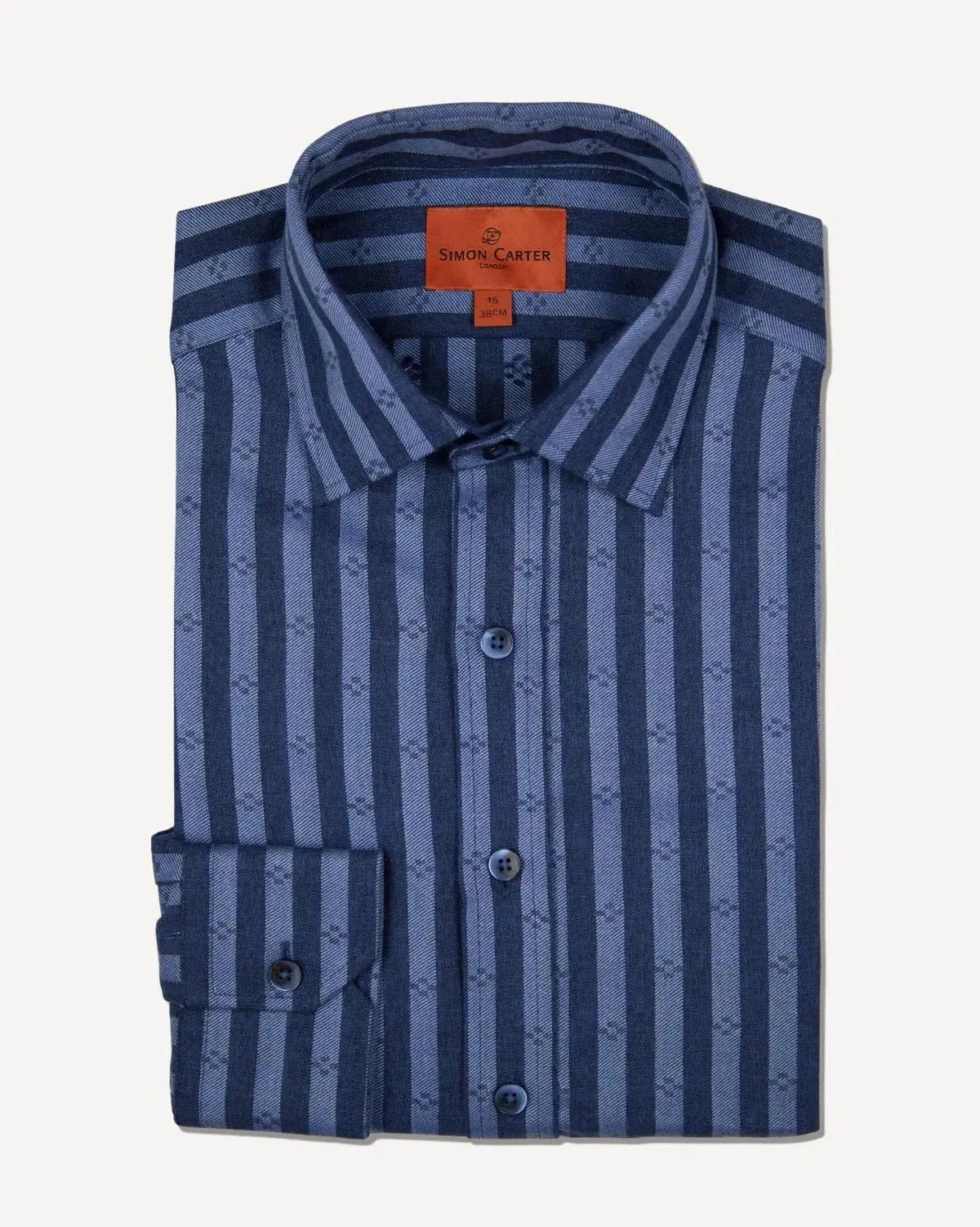 Simon Carter Tailored Fit Bold Stripe Shirt Navy/Blue | Preamato Luxury