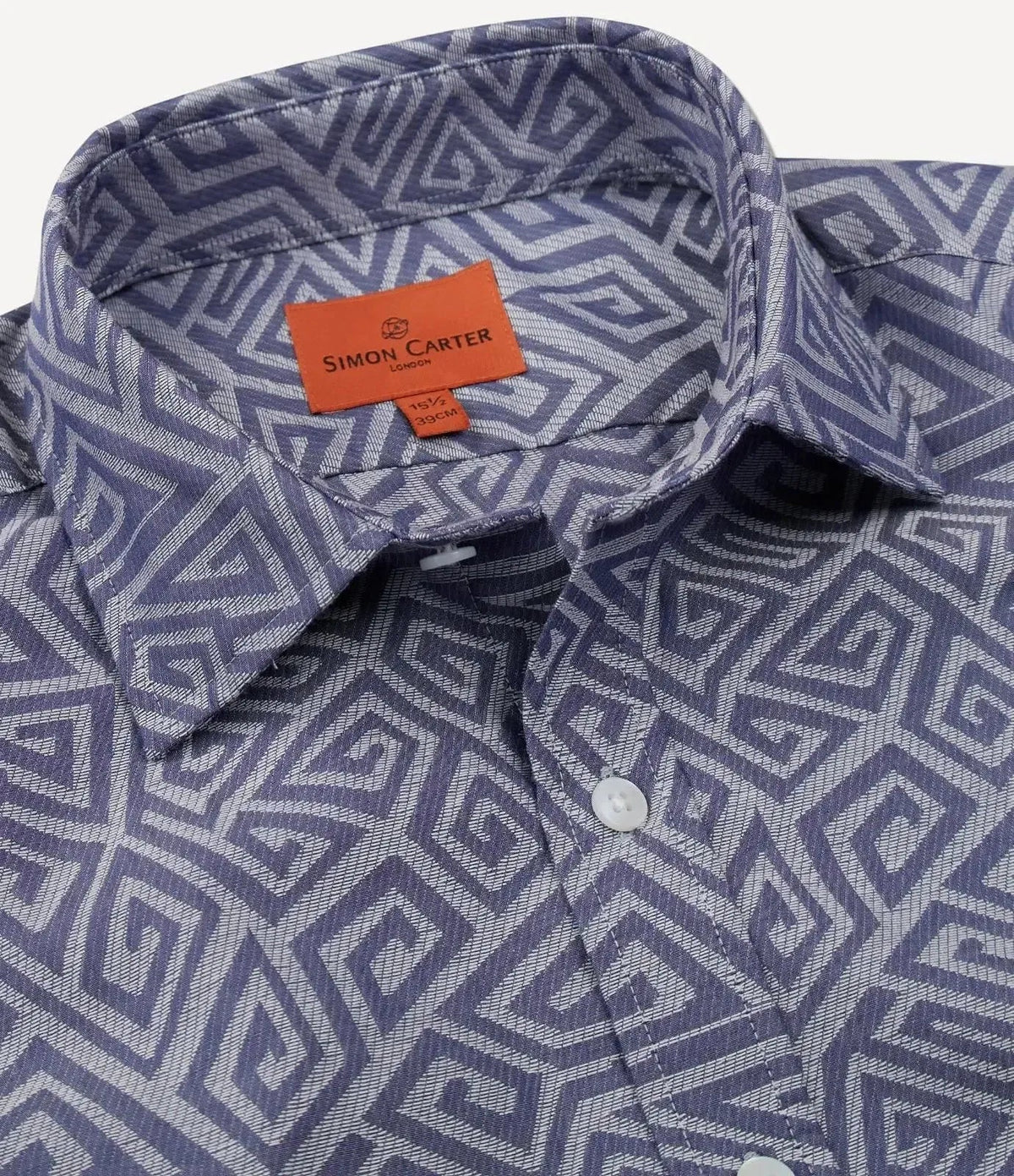 Simon Carter Tailored Fit Large Zig Zag Shirt Blue | Preamato Luxury