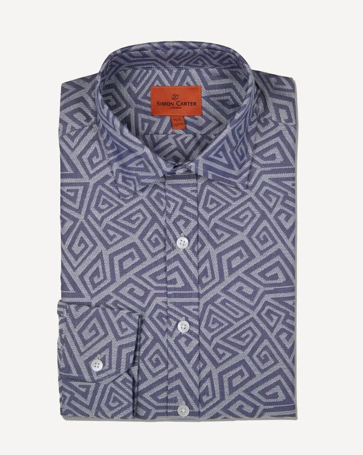 Simon Carter Tailored Fit Large Zig Zag Shirt Blue | Preamato Luxury