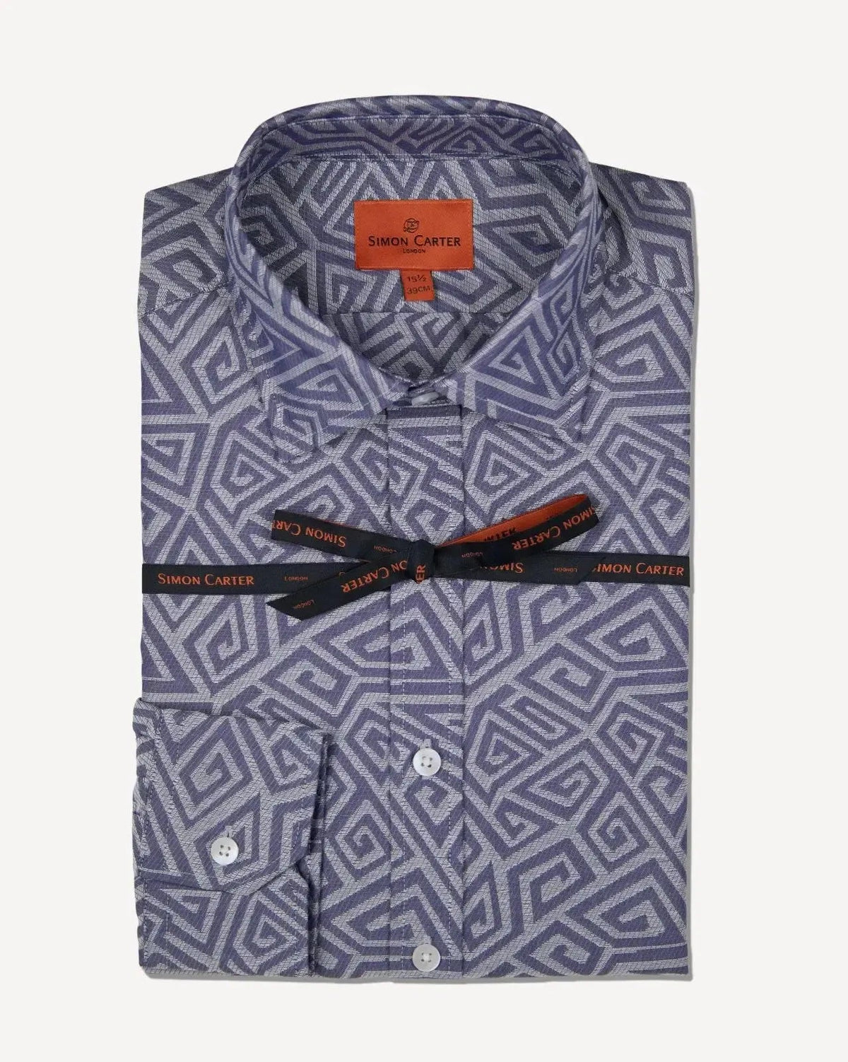Simon Carter Tailored Fit Large Zig Zag Shirt Blue | Preamato Luxury