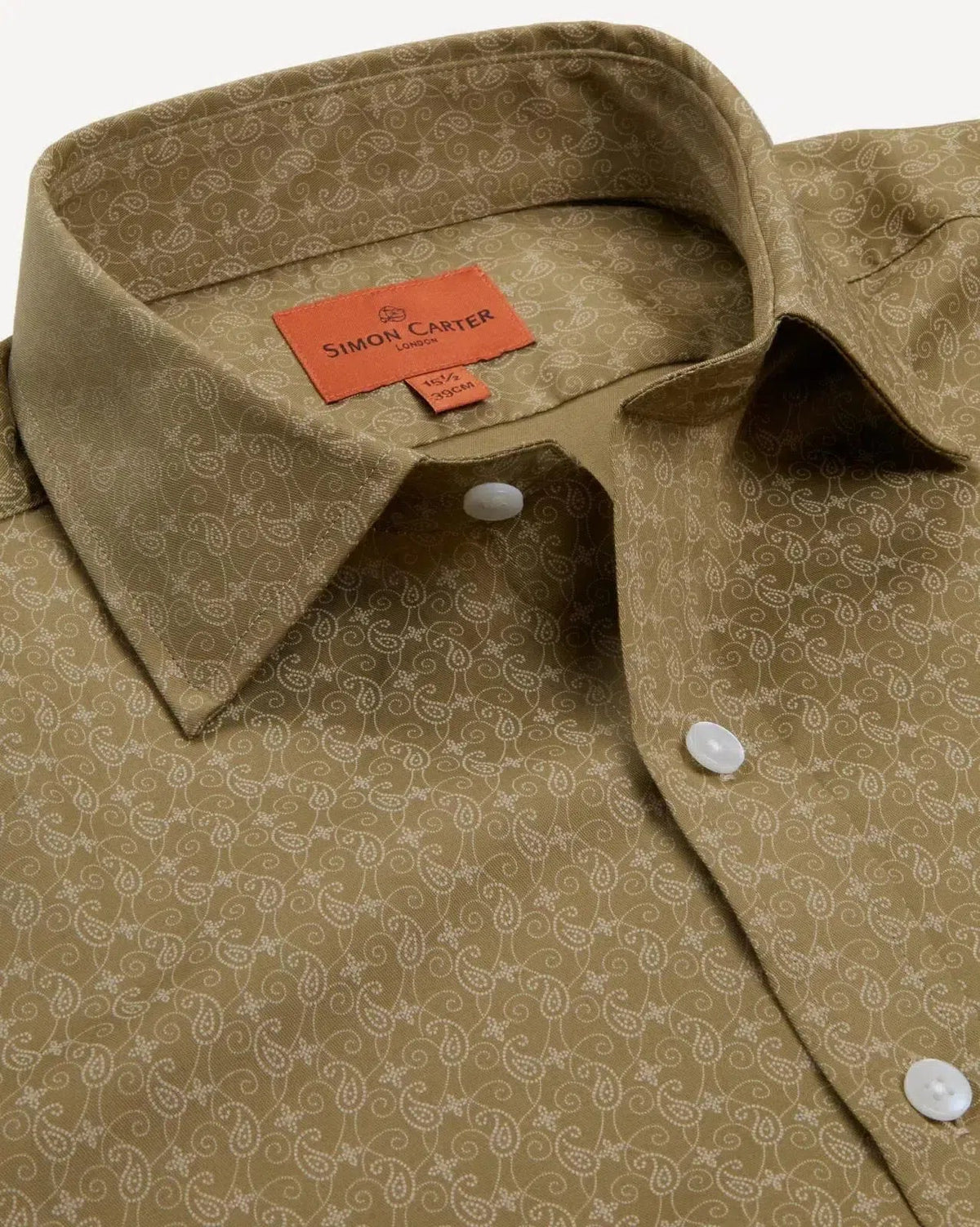 Simon Carter Tailored Fit Paisley Lines Shirt Brown Beige | Preamato Luxury