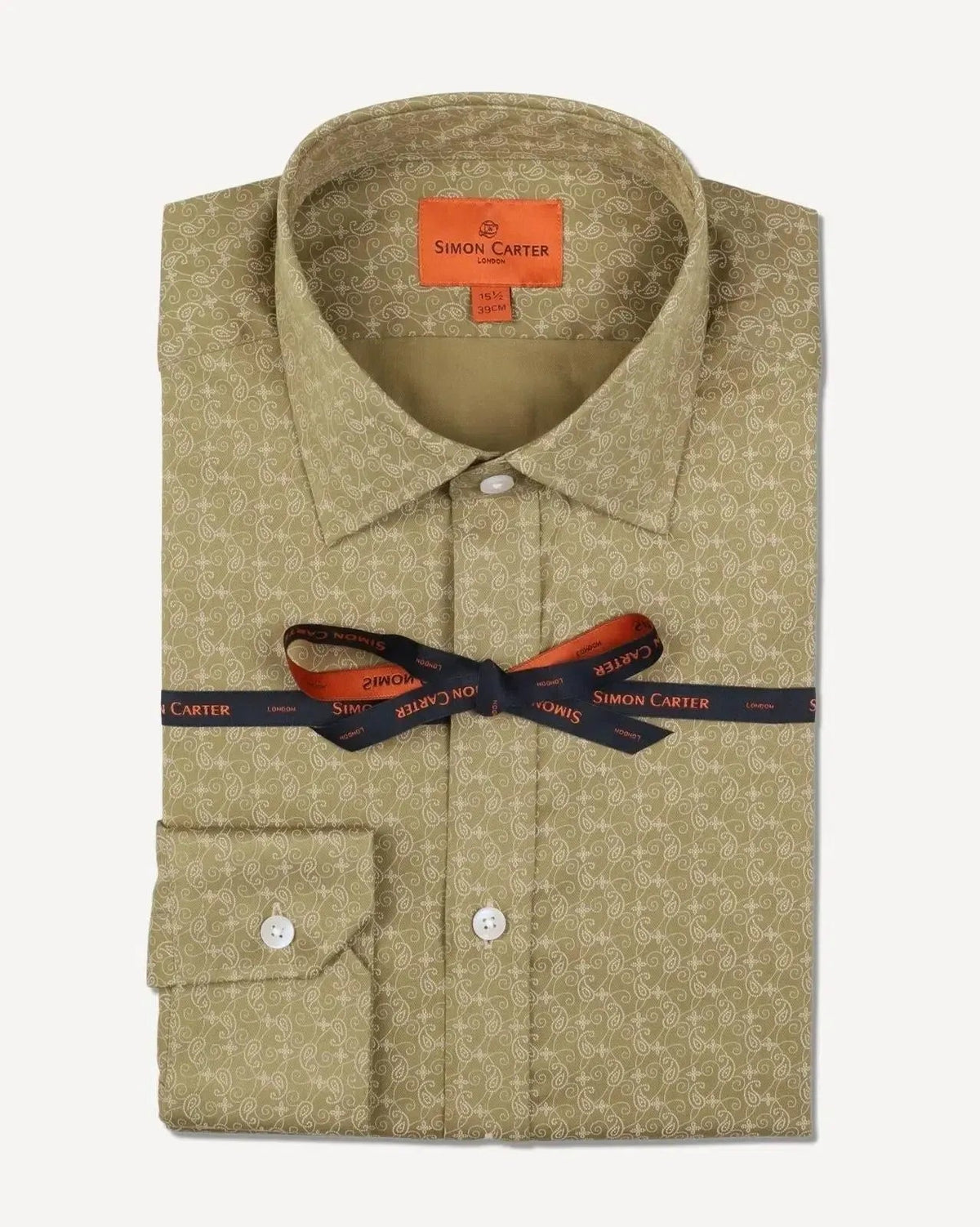 Simon Carter Tailored Fit Paisley Lines Shirt Brown Beige | Preamato Luxury